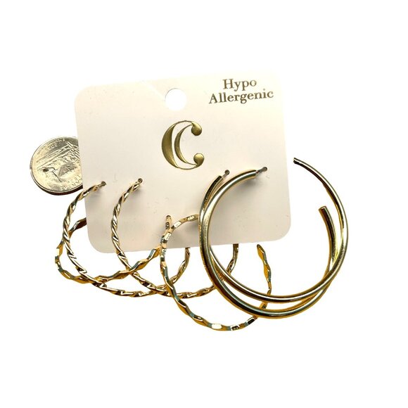 Charming Charlie MSRP 28 Set Of Hypoallergenic Gold-Tone Hoop Earrings With Smoo - Picture 1 of 5
